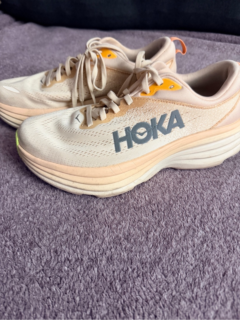 HOKA One One Peach and Blue Logo Running Shoes